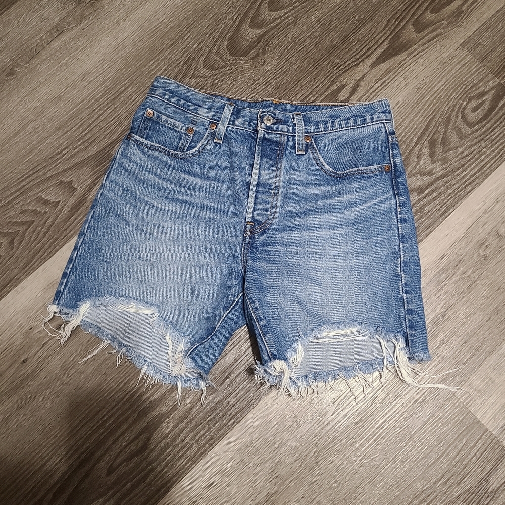 Levi's Blue Distressed Denim Jean Shorts